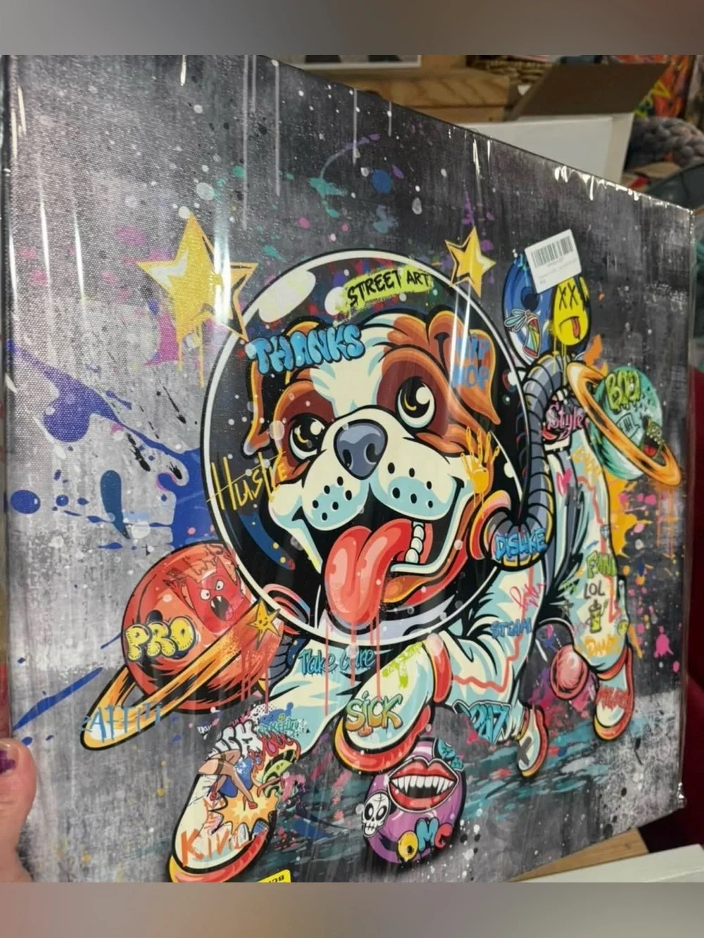 Banksy Bulldog painting on gallery wrapped canvas / Graffiti Art